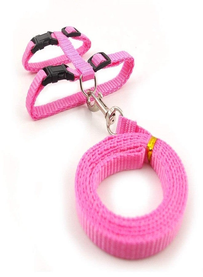 Pups&Pets Cat Harness Leash Set - Adjustable Nylon Harness Strap Collar with Leash Set for Small Pet Walking - Plain (Pink) - Image 5